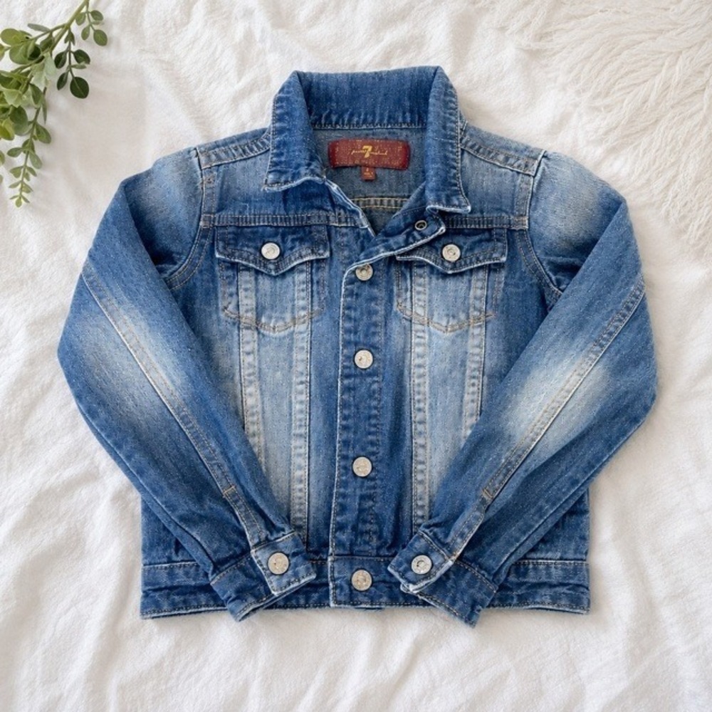 7 For All Mankind Girls Size 6‎ Blue Denim Trucker Jacket Classic